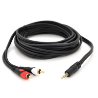 Кабель DC3.5 (тато) => 2хRCA (тато), GOLD Jack, CU, Stereo, круглий, Black, 5,0 м, (Пакет) преміум Q50