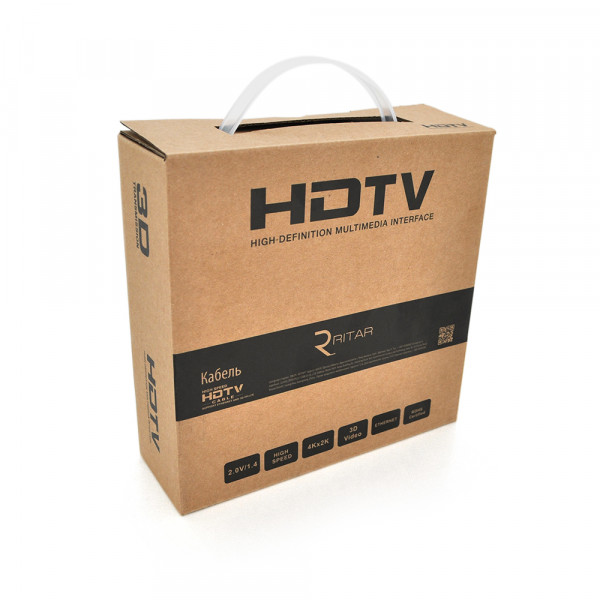 Кабель Ritar Premium PL-HD348 HDMI-HDMI Ultra HD 4K,1080P, 5.0m, v1,4, OD-7.3mm, з фільтром, круглий Black, коннектор Gold, Box, Q70