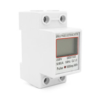 Однофазний електронний лічильник на DIN-рейку, 220V, LCD + підсвічування, відображення V, A, kW (35х65х78мм)