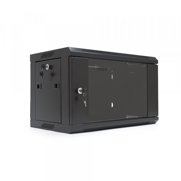 Шафа Merlion 6U, 600*350*367 (Ш*Г*В) мм загартоване скло, чорна, сталь 1,2мм, із замком (у розібраному вигляді!!!), Black