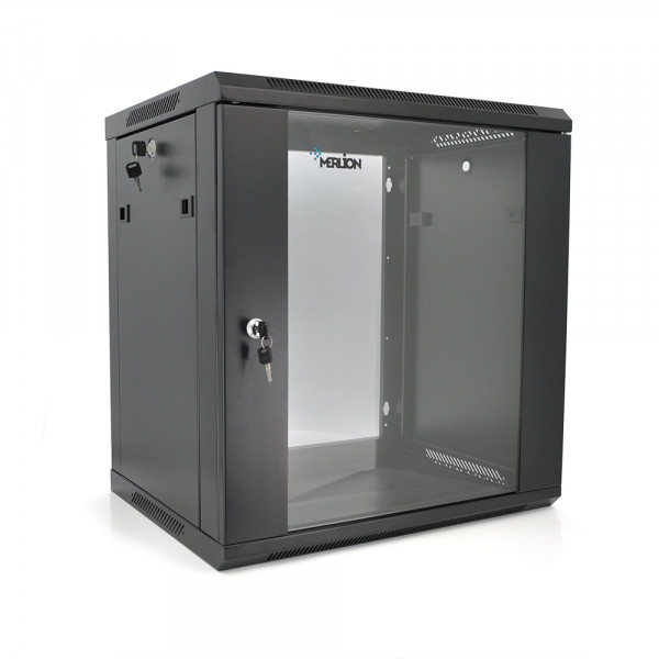 Шафа Merlion 12U, 600*450*634 (Ш*Г*В)мм  загартоване скло, чорна, сталь 1,2мм  з замком