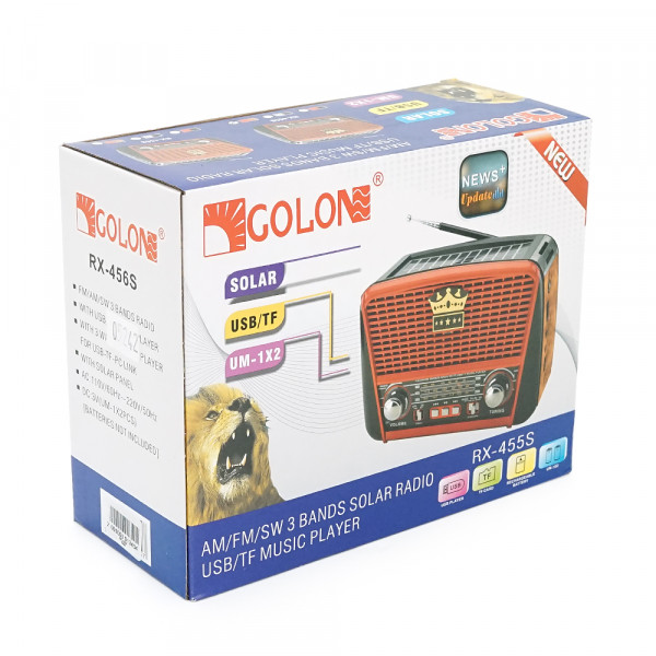 Радіоприймач GOLON RX455S, LED, 6W, AM/FM радіо, Вхід microSD, USB, живлення від 220+АКБ+2*LR20, корпус пластмас, Black/Grey, BOX
