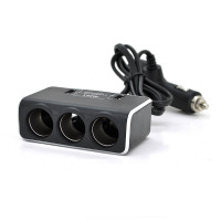 АЗП розгалужувач + вольтметр Olesson 1639, 12V-3 * 12V + 2 * USB, Black, Blister