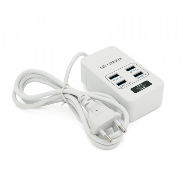 Мережевий фільтр ТВ-Т05, 4 USB, 1.5 м, перетин 3х0,5мм, 2.1А, White, Box