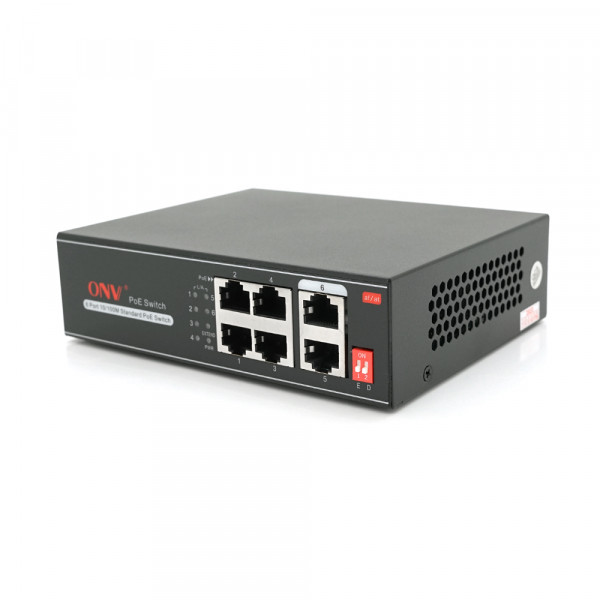 4х портовий PoE комутатор з автоперезапуском ONV-H1064PLD, 4хРоЕ 100Мбіт + 2хUplink 100Мбіт до 250м, IEEE802.3af/at, загальна потужність 65Вт