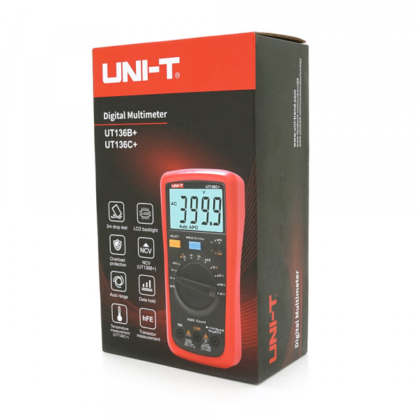 Мультиметр UNI-T UT136C+ Вимірювання: V, A, R, Hz, C, True RMS, підсвічування, утримання даних, продзвонювання, тест діодів