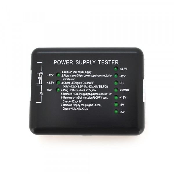 Тестер для діагностики блока живлення 4pin/6pin/8pin/20pin/24pin/Floppy/SATA, Blister