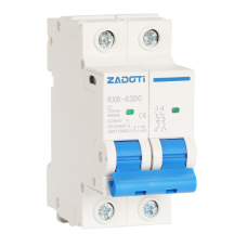 Автоматичний вимикач постійного струму ZADOTI DZ47-63C20 2P DC1000V, 20A, 6kA, DIN, 35*75*79mm