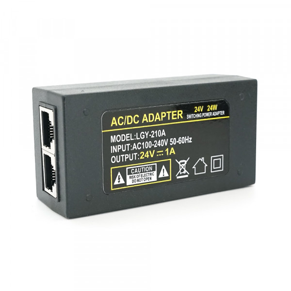POE інжектор 24V 1A (24Вт) з портами Ethernet 10/100Мбіт/с + кабель живлення (92*72*50) 0.095 кг (88*45*30)