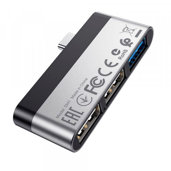 Перехідник BOROFONE DH1 Type-C(Male) - USB3.0+2*USB2.0, Black, Box