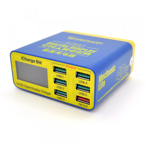 Зарядні станція з цифровою індикацією MECHANIC iCharge 6M , 6*USB-A(1*QC3.0-15W), 220V/40W. 155*115*55mm