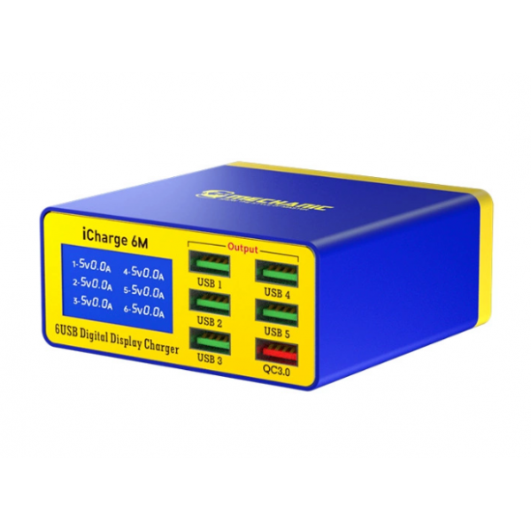 Зарядні станція з цифровою індикацією MECHANIC iCharge 6M , 6*USB-A(1*QC3.0-15W), 220V/40W. 155*115*55mm