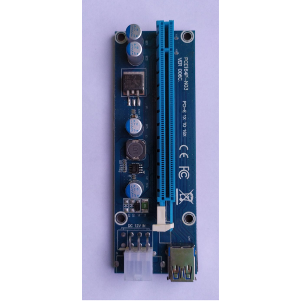 Плата PCE164P-N03 (VER006C) Riser PCI-EX, x1=>x16, USB 3.0, DC12V(PCI-E/6pin), конденсатори 270, VER006C,Пакет