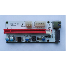 Плата PCE164P-N09 (V008S-Plus) Riser PCI-EX, x1=>x16, USB 3.0, DC12V(Molex&PCI-E/6pin), SATA/15pin, конденсатори 270, VER008S,Пакет