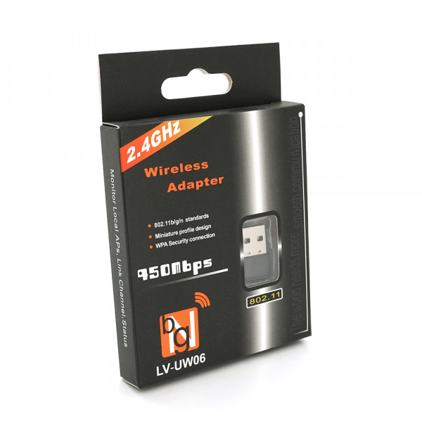 Бездротовий мережевий адаптер  Wi-Fi-USB Merlion CL-UW06, RT7601, 802.11bgn, 150MB, 2.4 GHz, WIN7 / XP / Vista / 2K / MAC / LINUX, Blister Q400