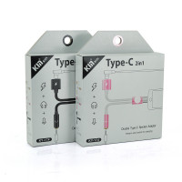 Перехідник 2 в 1 KY-174 Type-C(M) =>Type-C(F) + Jack 3.5mm(F), 5см, Black, Box