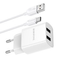 Набір BOROFONE BA53A СЗУ 2xUSB+ кабель Type-C, 2.1A, 1м, White, Blister-box