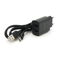 Набір BOROFONE BA53A СЗУ 2xUSB+ кабель Type-C, 2.1A, 1м, Black, Blister-box