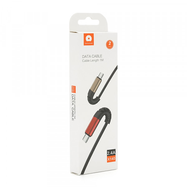 Кабель WUW X140, Type-C-USB, 2.4A, Black, довжина 1м, 2шт в упаковці, ціна за упаковку, BOX