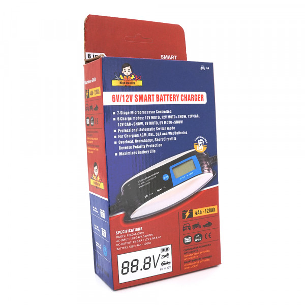 Автоматичне ЗУ  для акумулятора Foxsur FBC061200840  6/12V,100-240V,4A, LCD, клемми (AGM/GEL/Lead)