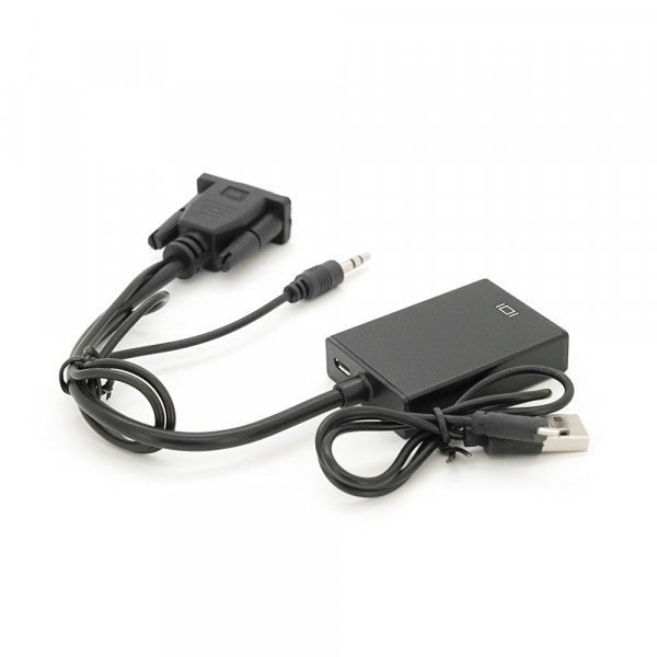 Конвертер VGA(тато) на HDMI (мама) 10cm + AUDIO, Black, 4K/2K, Blister Q200