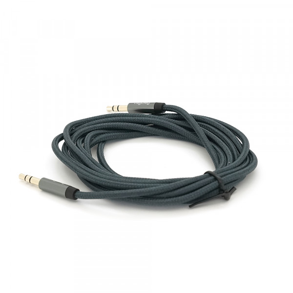 Кабель VEGGIEG V-A502 AUX Audio DC3.5 тато-тато 2.0м, GOLD Stereo Jack, обплетення, (круглий) Grey cable, Пакет