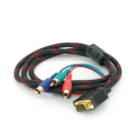 Кабель VGA (тато)-3RCA (тато) 1.5m, Black/Red, обплетення, пакет