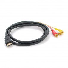 Кабель HDMI (тато)-3RCA (тато), 1.5m, 1 ферит, обплетення, Black/Red, пакет