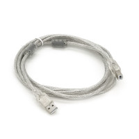 Кабель USB 2.0 AM/BM, 3.0m, 2 ферити, прозорий