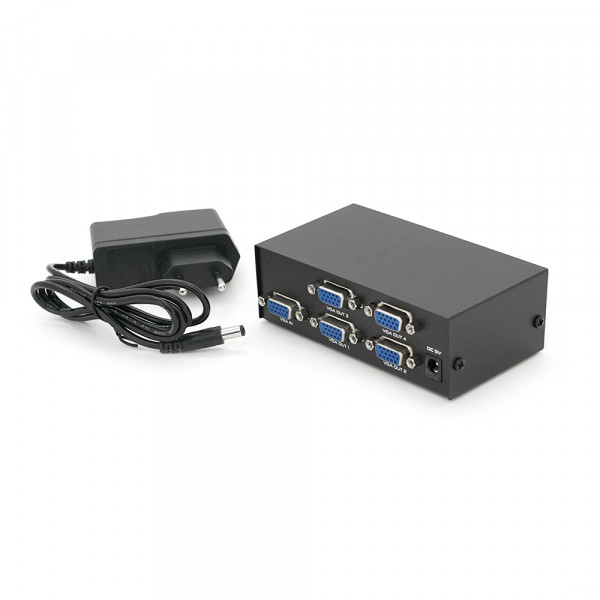 Активний спліттер VGA сигналу KV-FJ1504A  (VGA2004) 150MHz 4 Port, DC5V / 2A, Black