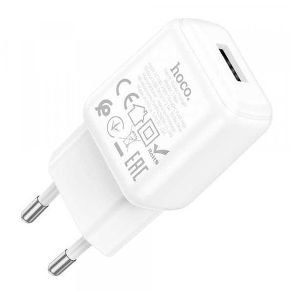 Набір СЗУ 110-240V HOCO C96A+ кабель Lighting, 1xUSB, 2.1A, кабель 1м, White, Blister