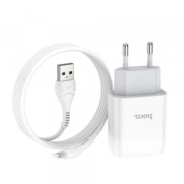 Набір СЗУ 110-240V HOCO C73A+ кабель Lighting, 2xUSB, 2.4A, кабель 1м, White, Blister