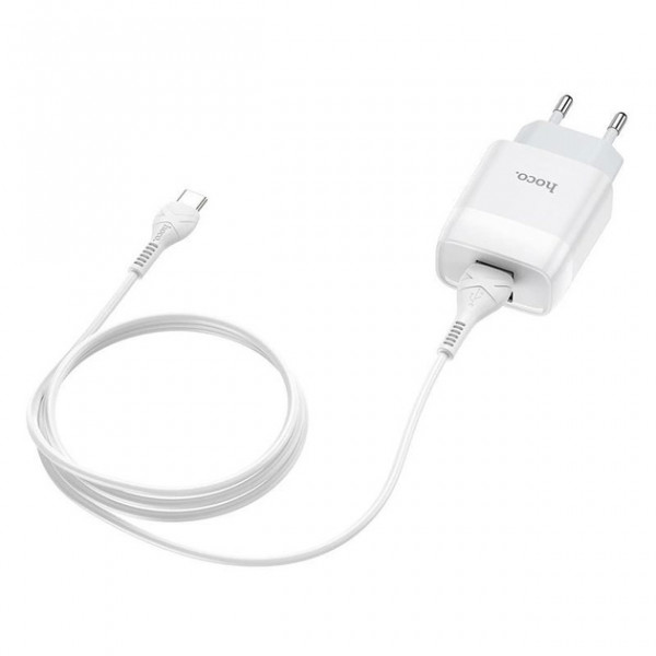 Набір СЗУ 110-240V HOCO C73A+ кабель Type-C, 2xUSB, 2.4A, кабель 1м, White, Blister