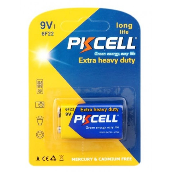 Батарейка сольова PKCELL 9V/6LR61, крона, 1 штука у блістері ціна за блістер, Q10