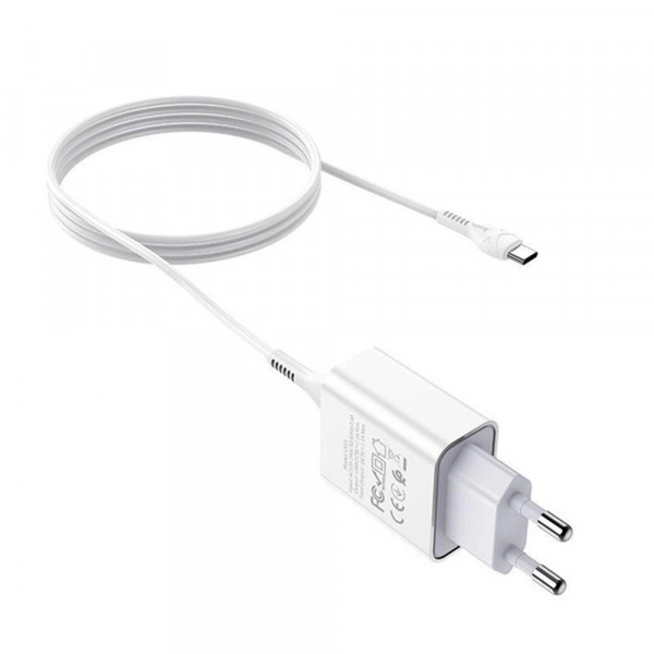 Набір СЗУ 110-240V HOCO C81A 1xUSB+ кабель Type-C, 2.1A, кабель 1м, White, Blister