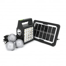 Переносний ліхтар GD-105+ Solar, 1+1 режим, вбудований аккум-Powerbank 10000mAh, 2USB, 3 лампочки 3W, USB вихід, Black, Box