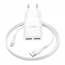 Набір СЗУ 110-240V HOCO C88A + кабель Micro, 2xUSB, 2.4A, кабель 1м, White, Box