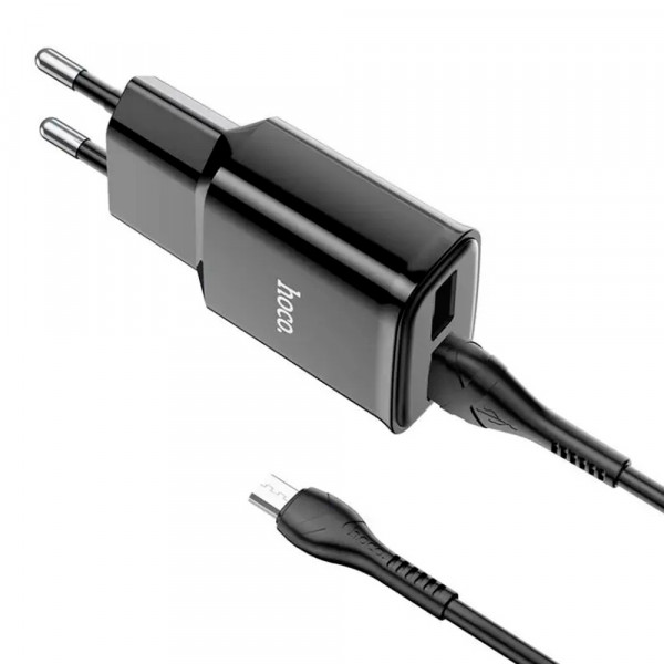 Набір СЗУ 110-240V HOCO C88A+ кабель Micro, 2xUSB, 2.4A, кабель 1м, Black, Box