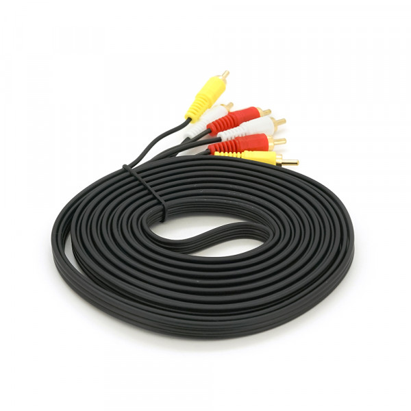 Кабель Audio-Video 3хRCA (тато) => 3хRCA (тато), GOLD connector, CU, круглий, Black, 5,0 м, (Пакет) Q200