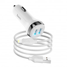 Набір АЗУ 12-24V HOCO Z40 + кабель Lighting, 2xUSB, 2.4A, кабель 1м, White, Box