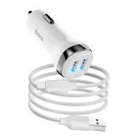 Набір АЗУ 12-24V HOCO Z40 + кабель Type-C, 2xUSB, 2.4A, кабель 1м, White, Box