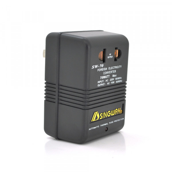 Преобразователь напряжения SW-70, 220V > 110V . Мощность 70 Вт. LED-индикация. Черный + переходник
