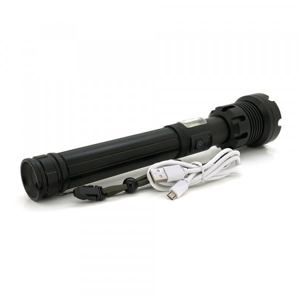Ліхтар ручний Voltronic XHP90.2, 1LED XHP110, 72W, бічний світлодіод, 7 режими, ZOOM, 2х18650/без Акб, Black, IP40, кабель USB-micro, 260х60х35мм, BOX