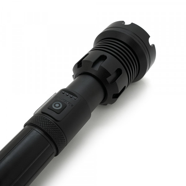 Ліхтар ручний Voltronic XHP90.2, 1LED XHP110, 72W, бічний світлодіод, 7 режими, ZOOM, 2х18650/без Акб, Black, IP40, кабель USB-micro, 260х60х35мм, BOX