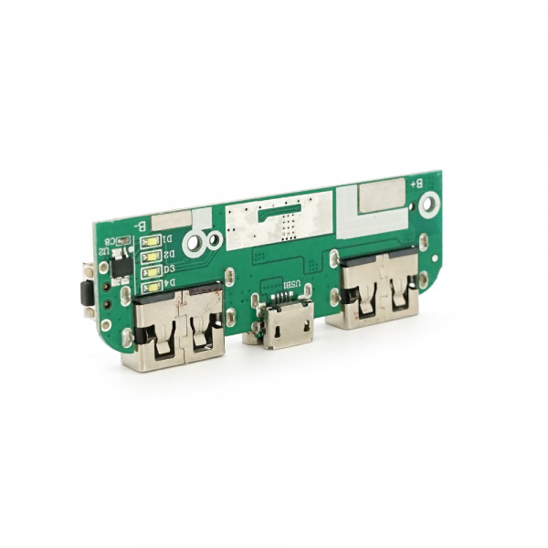 Плата для павербанку, 10000 mAh, 4-LED індикатора. Input: Micro-USB - 5V/2.1A, Type-C - 5V/2.1A Out: 2xUSB-A - 5V/1A, 5V/2.1A