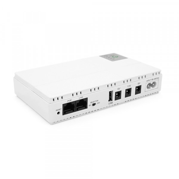 ДБЖ для роутерів/комутаторів DC1018P, 18W, Output: USB-5V, DC-5V/9V/12V, POE-15/24V, 1/2A, Li-ion 10400mAh, 160х105х32мм, 385 грам, 385 грам,