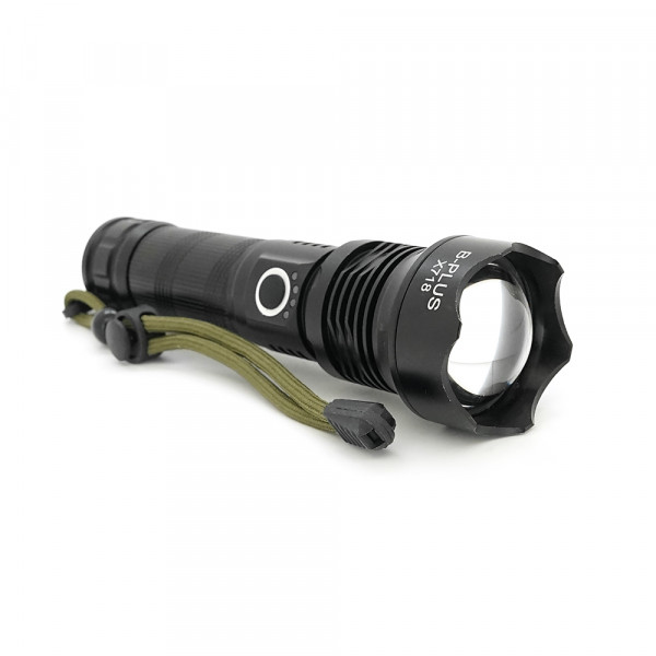 Ліхтарик BP-X718 P90, Zoom, 1 режим, корпус метал, акум 18650, індикація заряду, USB кабель, BOX