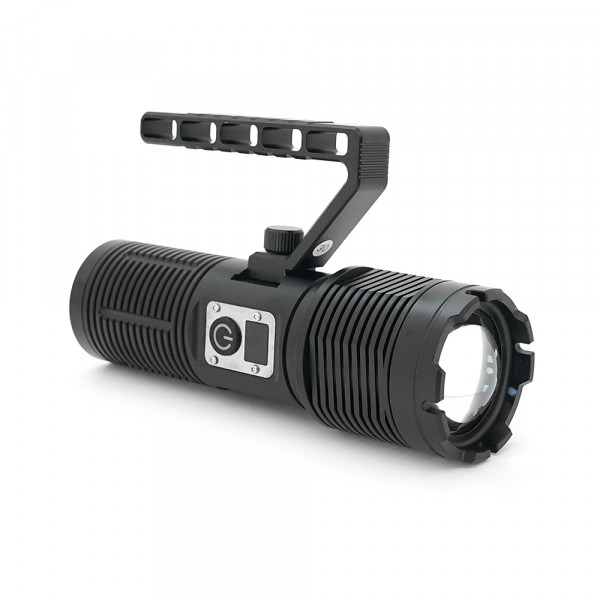 Ліхтар пошуковий BP-2303 LED PM60, 5 режимів, індикація заряду, живлення від 3*18650, IP65, кабель USB, 255х145х65мм, 0,860кг, Black, BOX