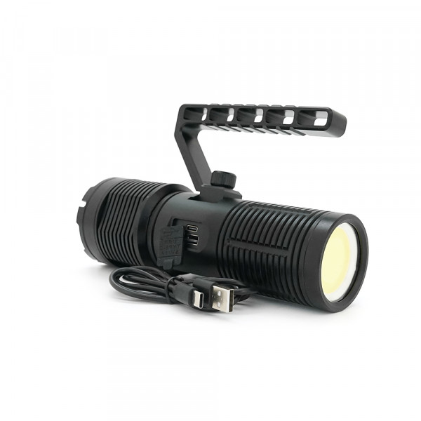 Ліхтар пошуковий BP-2303 LED PM60, 5 режимів, індикація заряду, живлення від 3*18650, IP65, кабель USB, 255х145х65мм, 0,860кг, Black, BOX