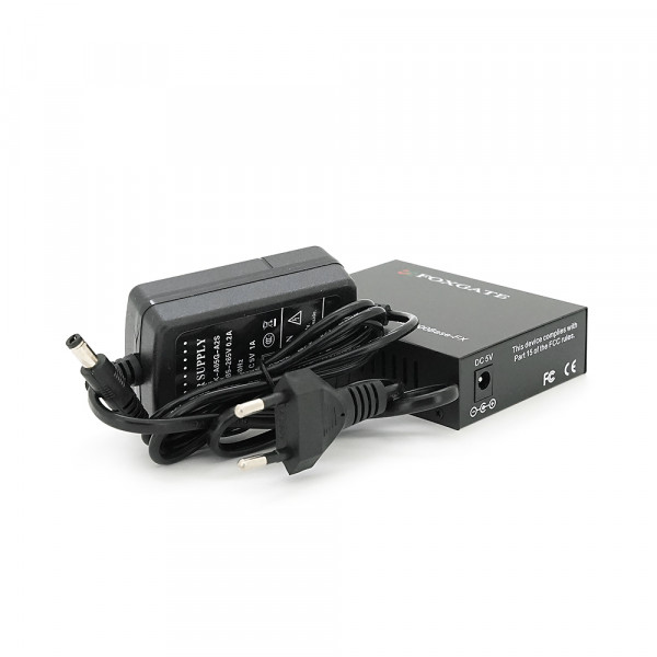 Медіаконвертер FOXGATE EC-Q-1G-1SM-1310nm, 1310 WDM, 1x10/100/1000 Base-Tx, одноволоконний Full/Half duplex, SC 20km (0+70°C), + блок живлення 5V 1A